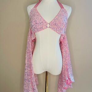 DOLLS KILL - CLUB EXX Baby Pink Sequin Halter Top with Sleeves NWT